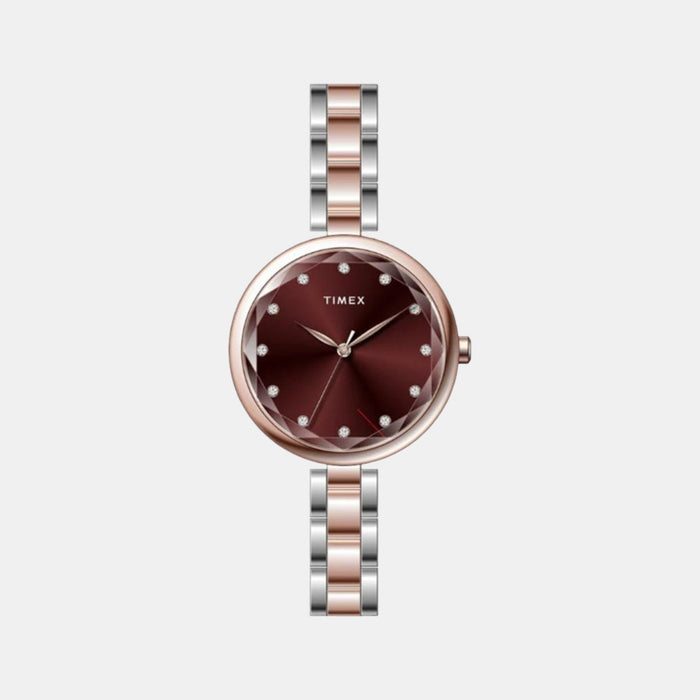 Timex Quartz Maroon Dial Analog Stainless Steel Women's Watch, TWEL21702