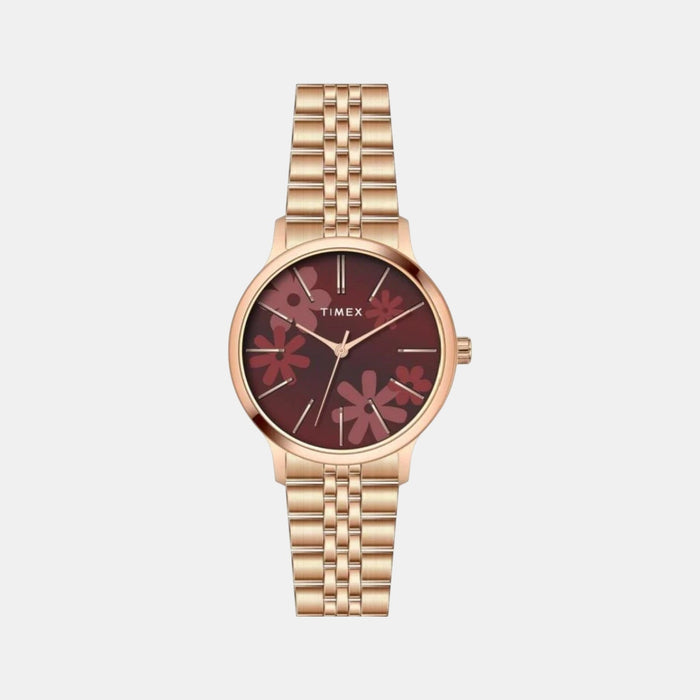 Timex Quartz Maroon Dial Analog Stainless Steel Women's Watch, TWTL12314