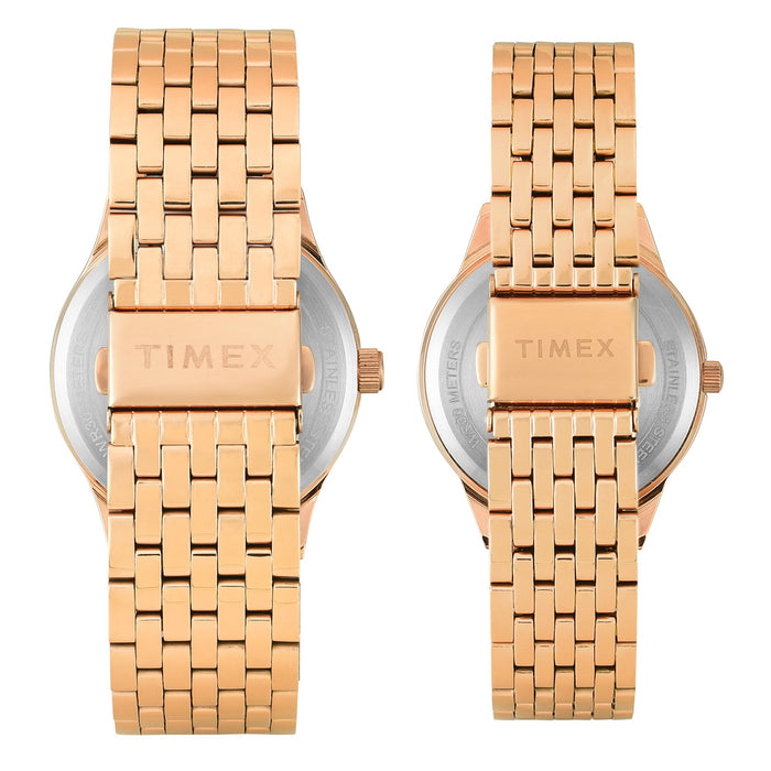 Timex Trendline Brown Round Dial Analog Pair Watch, TW00PR349