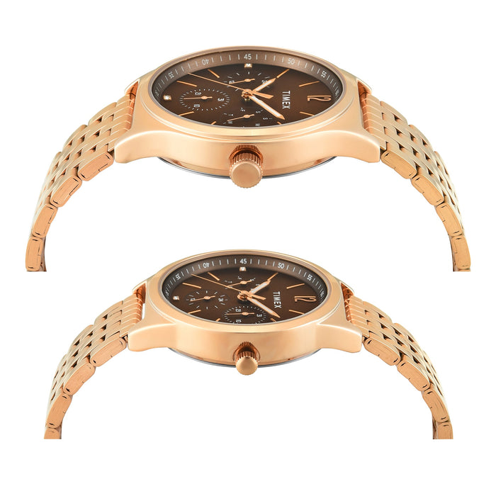Timex Trendline Brown Round Dial Analog Pair Watch, TW00PR349