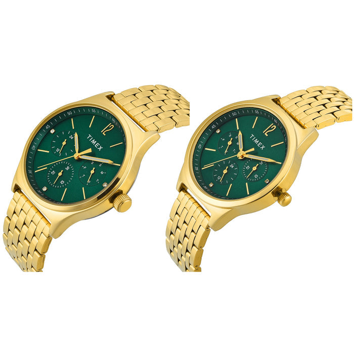 Timex Trendline Green Round Dial Analog Pair Watch, TW00PR348