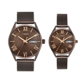Timex Trendline Round 42mm Brown Dial Analog Pair Watch, TW00PR353