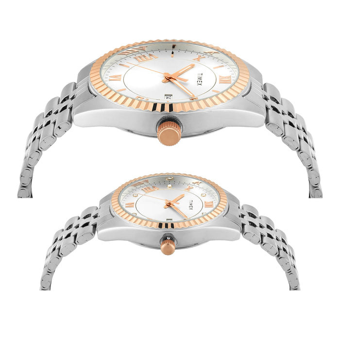 Timex Trendline Silver Round Dial Analog Pair Watch, TW00PR343