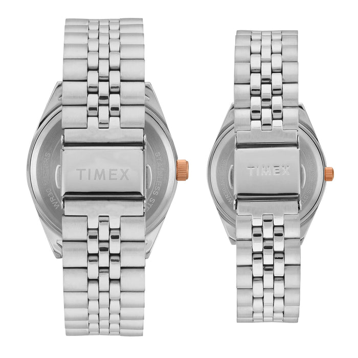 Timex Trendline Silver Round Dial Analog Pair Watch, TW00PR343
