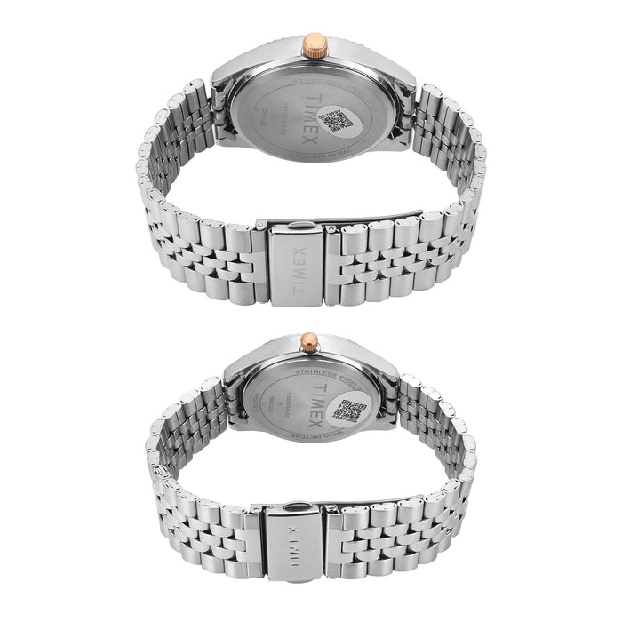 Timex Trendline Silver Round Dial Analog Pair Watch, TW00PR343