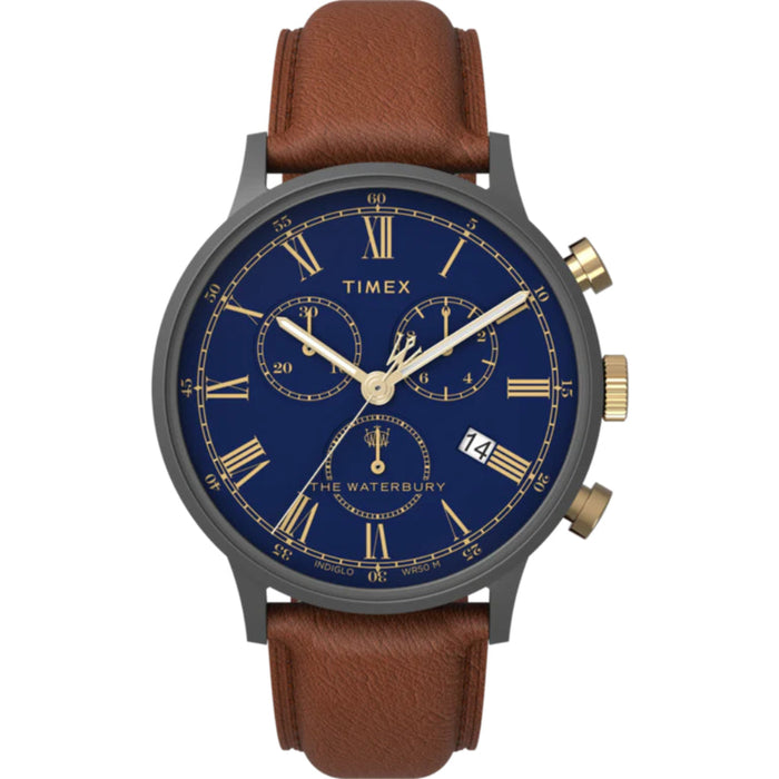 Timex Waterbury Classic Chronograph 40mm Leather Strap Men's Watch, TW2U88200UJ