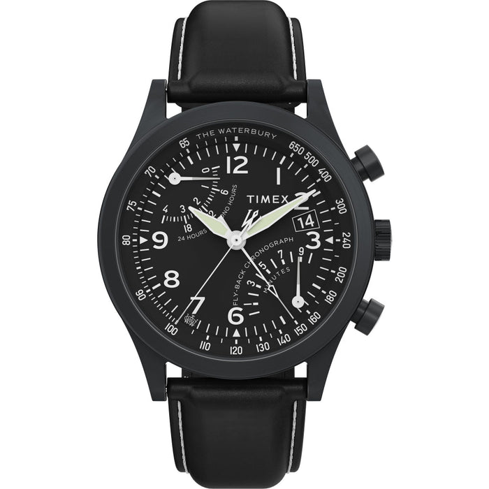 Timex Waterbury Traditional Fly Back Chronograph 43mm Leather Strap Men's Watch, TW2W48000UJ