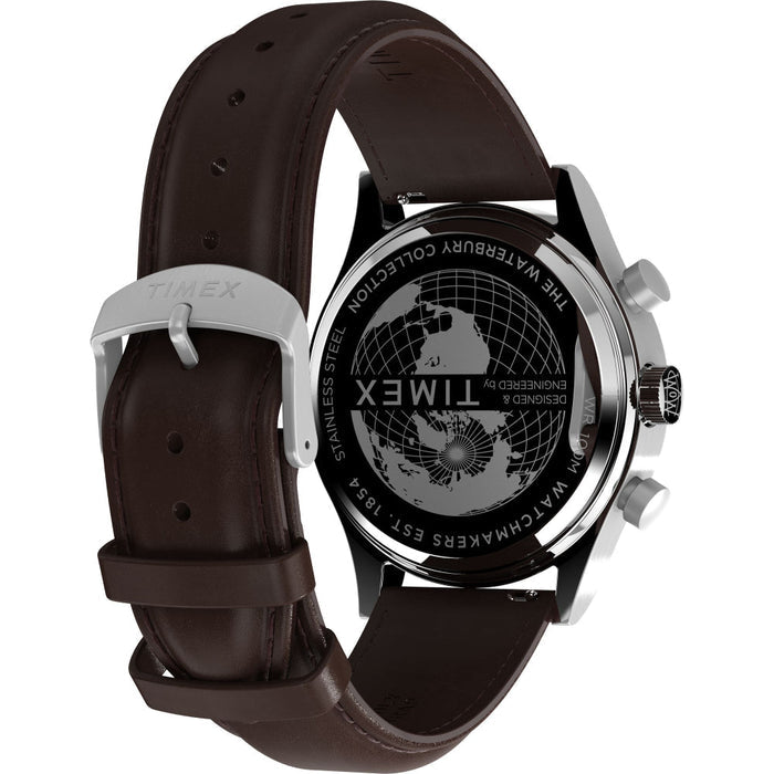 Timex Waterbury Traditional Fly Back Chronograph 43mm Leather Strap Men's Watch, TW2W47900UJ