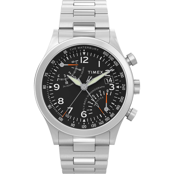 Timex Waterbury Traditional Fly Back Chronograph 43mm Stainless Steel Bracelet Men's Watch, TW2W47800UJ