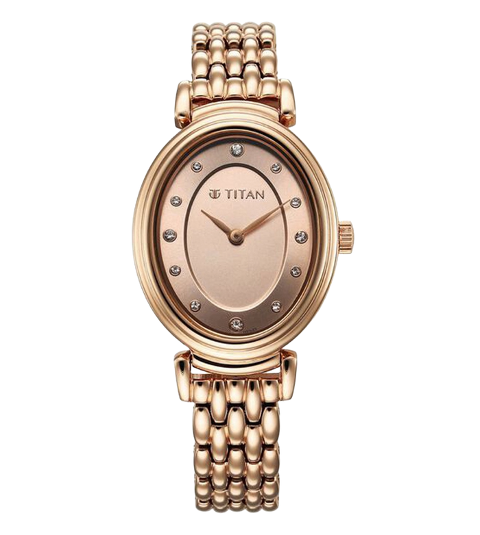 Titan Aura Quartz Analog Rose Gold Dial Rose Gold Stainless Steel Strap Women's Watch, 95242WM01