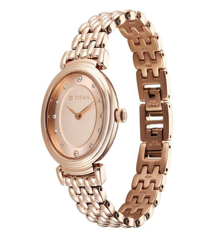 Titan Aura Quartz Analog Rose Gold Dial Rose Gold Stainless Steel Strap Women's Watch, 95242WM01