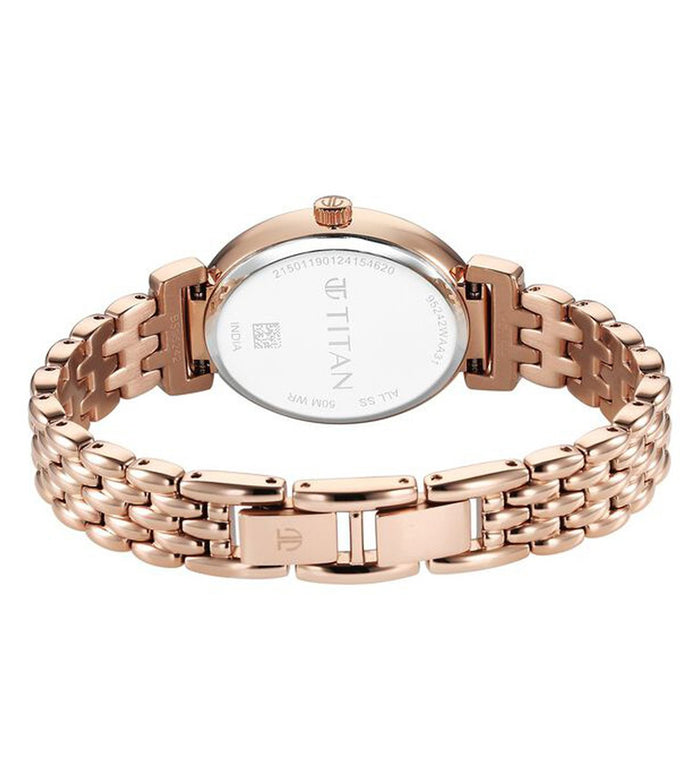 Titan Aura Quartz Analog Rose Gold Dial Rose Gold Stainless Steel Strap Women's Watch, 95242WM01