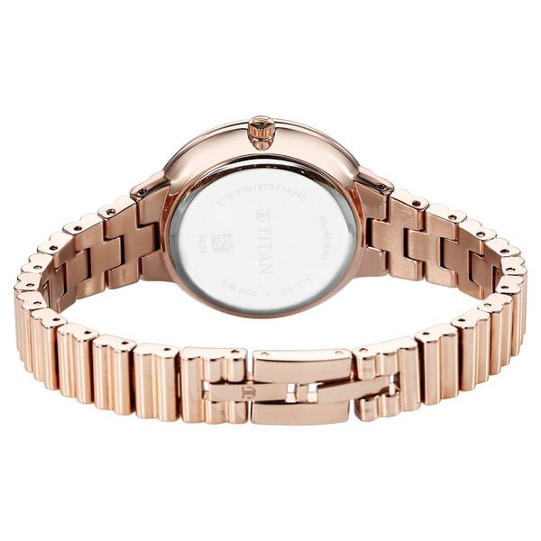 Titan Aura Quartz Analog Silver Dial Rose Gold Stainless Steel Strap Women's Watch, 95245WM02