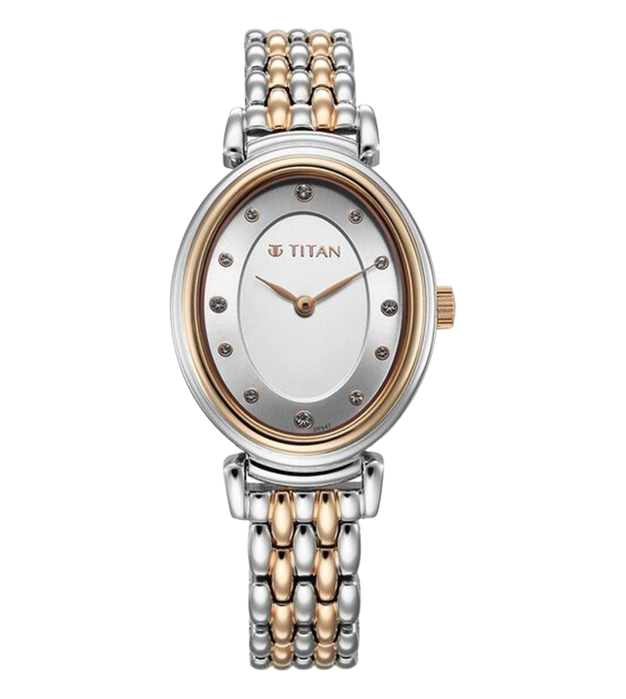 Titan Aura Quartz Analog Silver Dial With Two Toned Stainless Steel Strap Women's Watch, 95242KM01