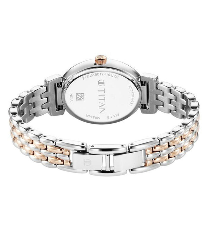 Titan Aura Quartz Analog Silver Dial With Two Toned Stainless Steel Strap Women's Watch, 95242KM01