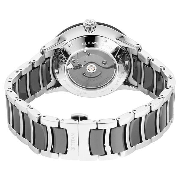 Titan Ceramic Fusion Automatic Black Dial Silver Dual-Toned Stainless Steel Bracelet Men's Watch, NT90174KD01