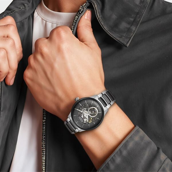 Titan Ceramic Fusion Automatic Black Dial Silver Dual-Toned Stainless Steel Bracelet Men's Watch, NT90174KD01