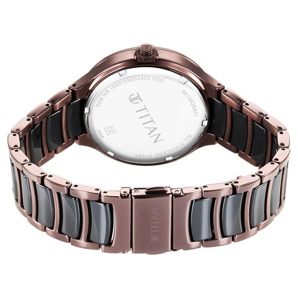 Titan Ceramic Fusion Multifunction Black Dial With Two Toned Color Stainless Steel Strap Men's Watch, 90148KD05