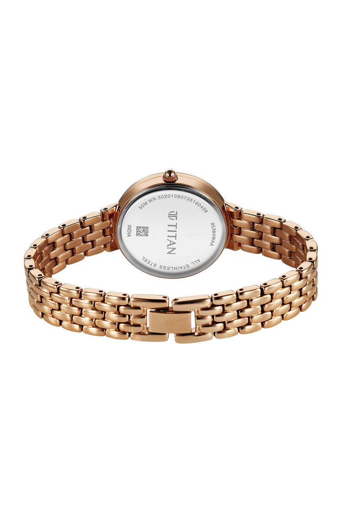 Titan Eminence Quartz Analog Pink Dial Rose Gold Strap Women's Watch, 95364WM01