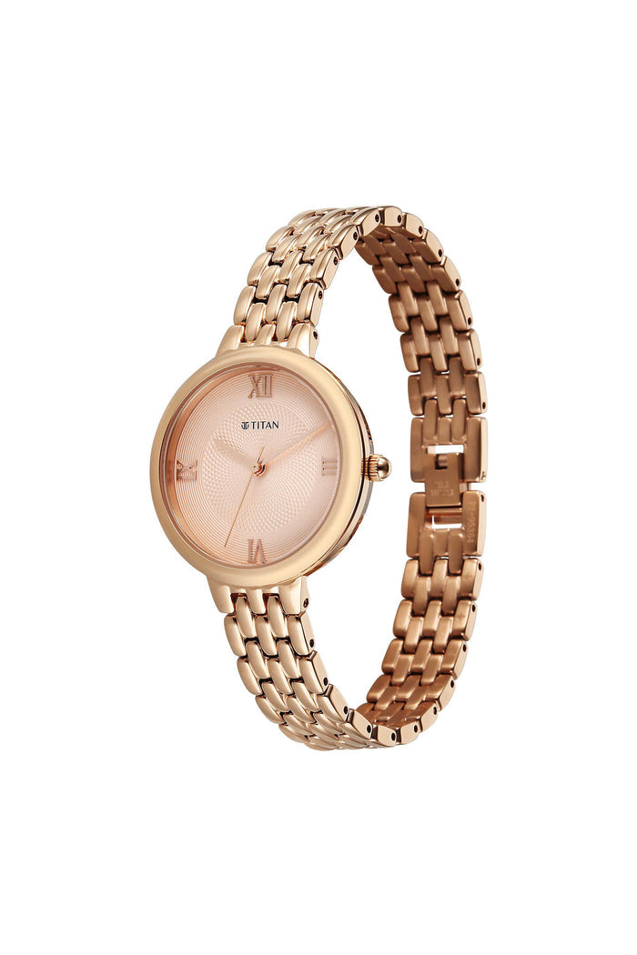 Titan Eminence Quartz Analog Pink Dial Rose Gold Strap Women's Watch, 95364WM01