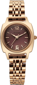 Titan Eminence Quartz Analog Red Dial Rose Gold Strap Women's Watch, 95366WM01