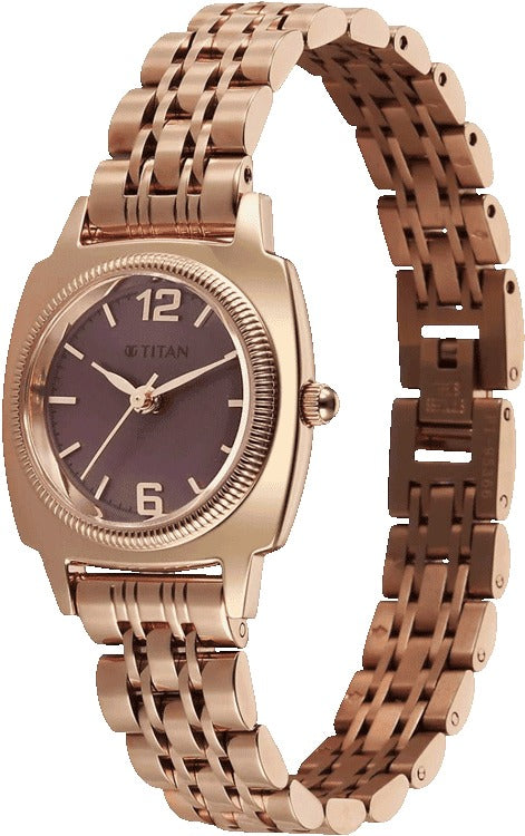 Titan Eminence Quartz Analog Red Dial Rose Gold Strap Women's Watch, 95366WM01