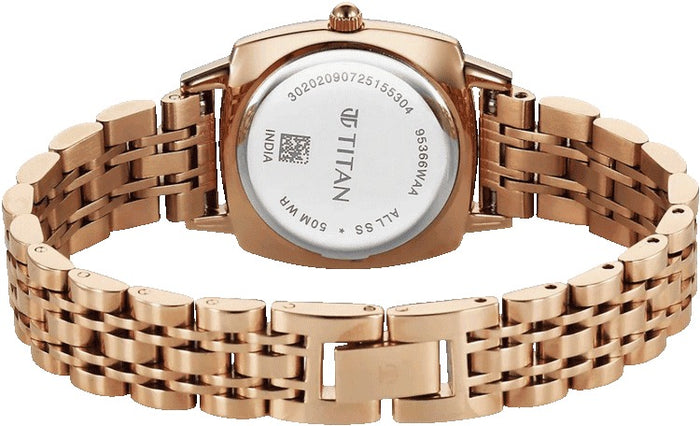 Titan Eminence Quartz Analog Red Dial Rose Gold Strap Women's Watch, 95366WM01