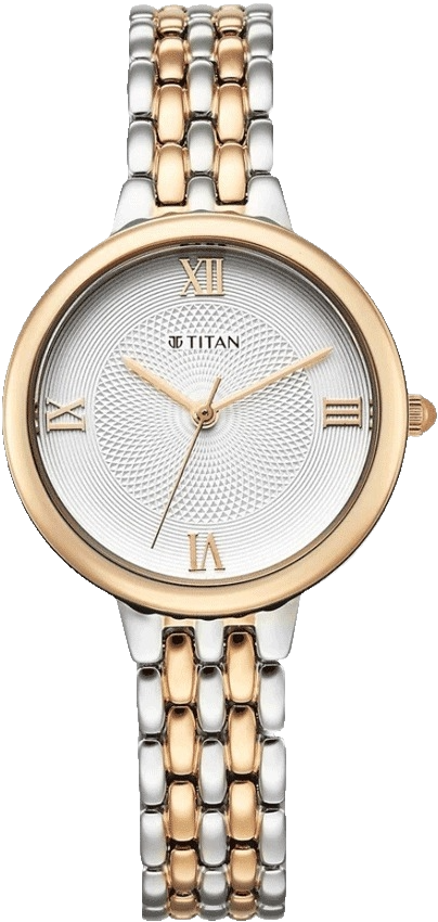 Titan Eminence Quartz Analog White Dial Two Toned Strap Women's Watch, 95364KM01