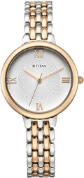 Titan Eminence Quartz Analog White Dial Two Toned Strap Women's Watch, 95364KM01