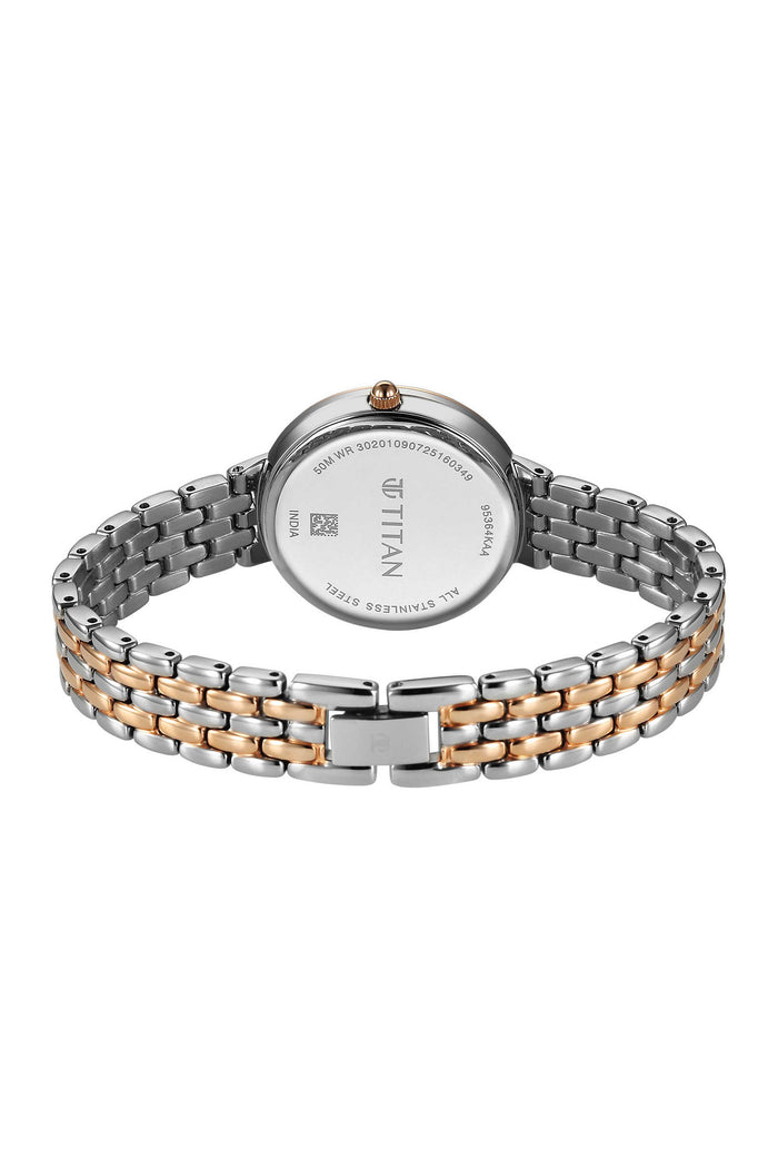 Titan Eminence Quartz Analog White Dial Two Toned Strap Women's Watch, 95364KM01