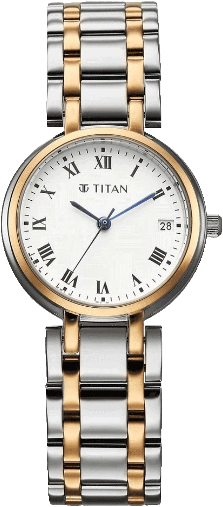 Titan Eminence Workwear Quartz Analog White Dial Two Toned Metal Strap Women's Watch, 95370KM01
