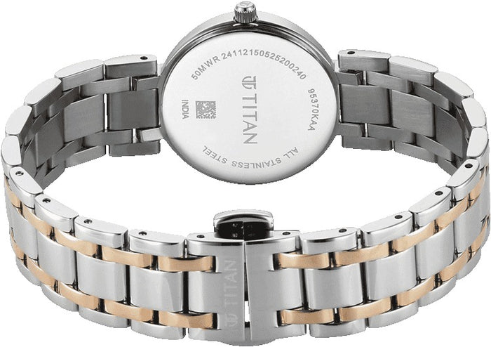 Titan Eminence Workwear Quartz Analog White Dial Two Toned Metal Strap Women's Watch, 95370KM01