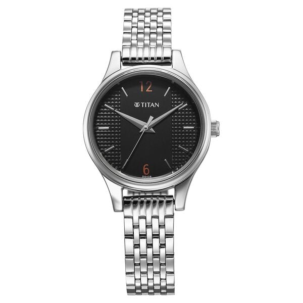 Titan Karishma Quartz Analog Black Dial Silver Stainless Steel Strap Women's Watch, 2679SM02