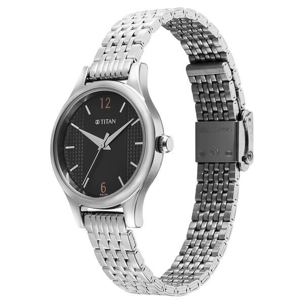 Titan Karishma Quartz Analog Black Dial Silver Stainless Steel Strap Women's Watch, 2679SM02