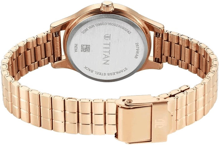 Titan Karishma Quartz Analog Off White Dial Rose Gold Stainless Steel Strap Women's Watch, 2679WM02