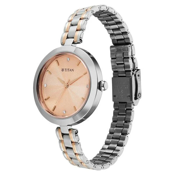 Titan Karishma Quartz Analog Rose Gold Dial Two Toned Stainless Steel Strap Women's Watch, 2969KM01