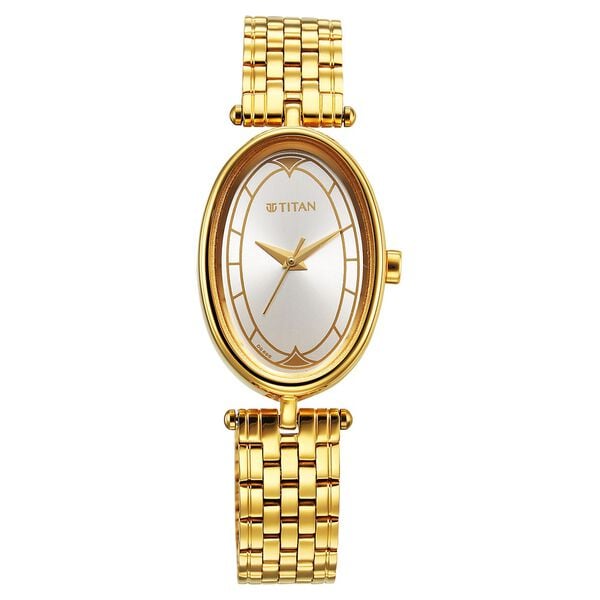 Titan Karishma Quartz Analog Silver Dial Golden Stainless Steel Strap Women's Watch, 2758YM01