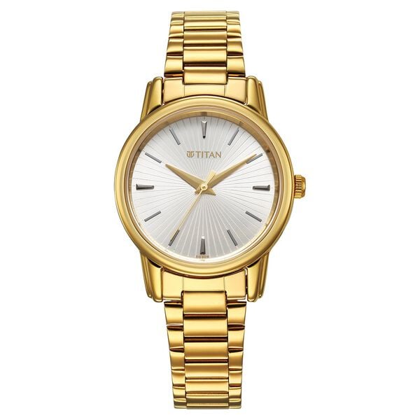 Titan Karishma Quartz Analog Silver Dial Golden Stainless Steel Strap Women's Watch, 2760YM01