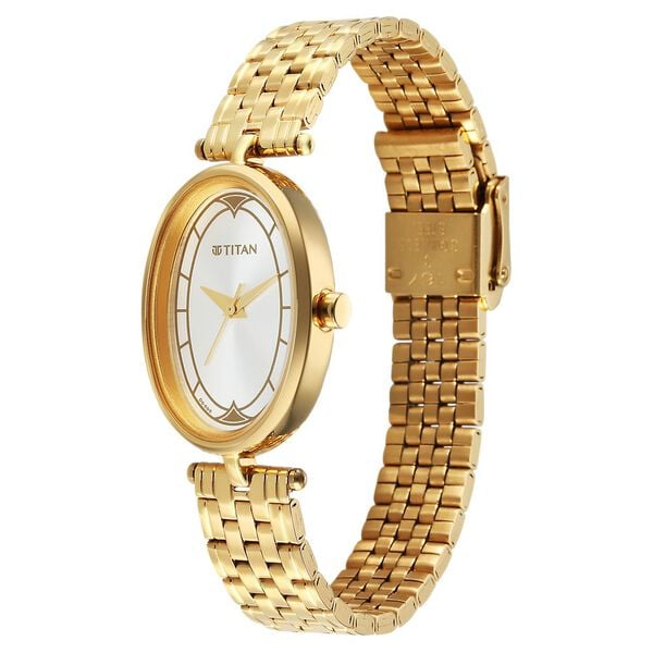 Titan Karishma Quartz Analog Silver Dial Golden Stainless Steel Strap Women's Watch, 2758YM01