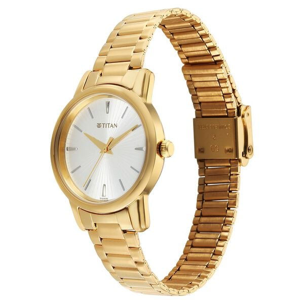 Titan Karishma Quartz Analog Silver Dial Golden Stainless Steel Strap Women's Watch, 2760YM01