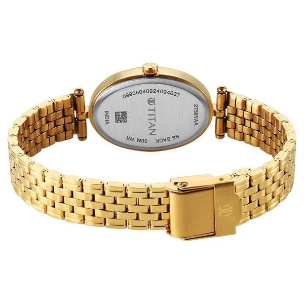 Titan Karishma Quartz Analog Silver Dial Golden Stainless Steel Strap Women's Watch, 2758YM01