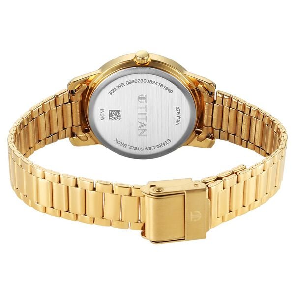 Titan Karishma Quartz Analog Silver Dial Golden Stainless Steel Strap Women's Watch, 2760YM01