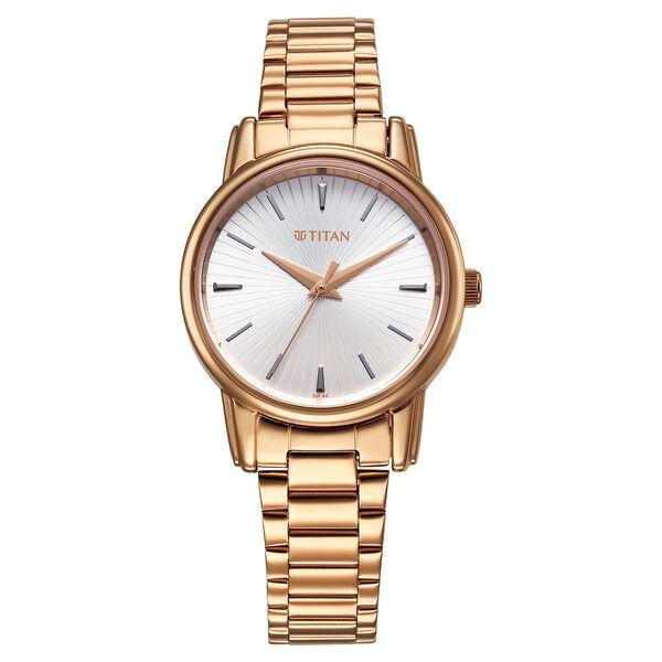 Titan Karishma Quartz Analog Silver Dial Rose Gold Stainless Steel Strap Women's Watch, 2760WM01