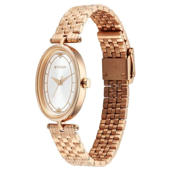 Titan Karishma Quartz Analog Silver Dial Rose Gold Stainless Steel Strap Women's Watch, 2758WM01