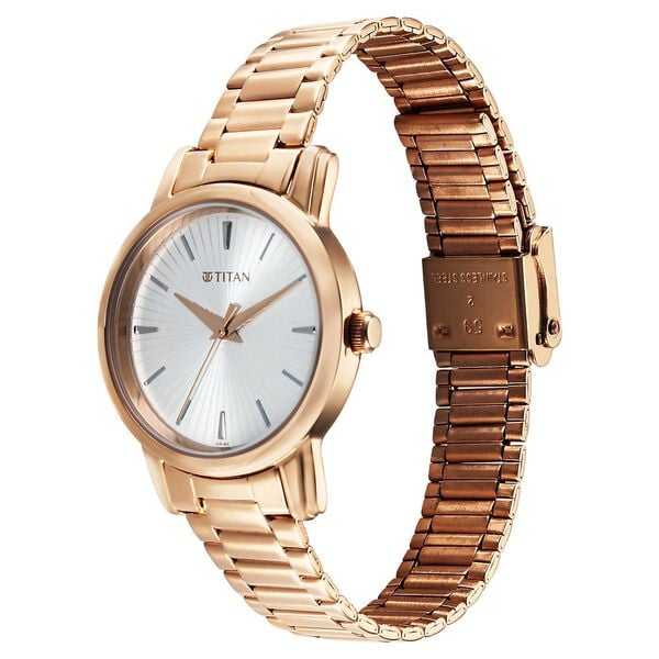 Titan Karishma Quartz Analog Silver Dial Rose Gold Stainless Steel Strap Women's Watch, 2760WM01
