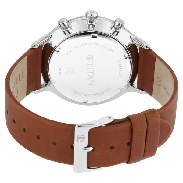 Titan Light Leathers Multifunction Black Dial Brown Leather Strap Men's Watch, 90134SL01