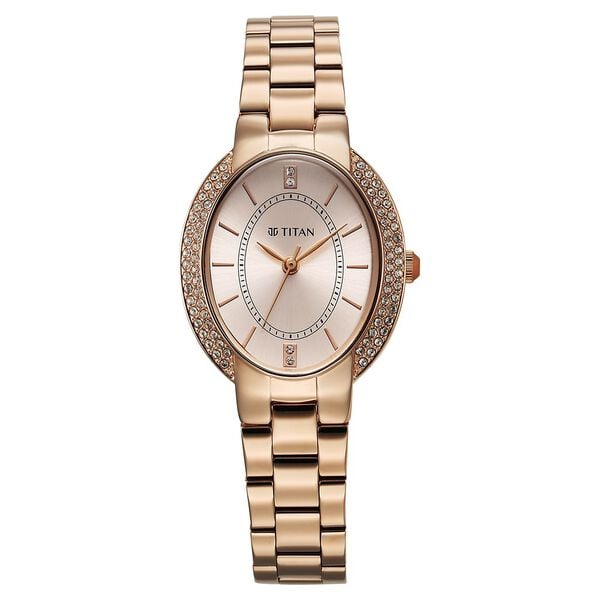 Titan Metro Quartz Analog Rose Gold Dial Stainless Steel Strap Women's Watch, 95304WM01