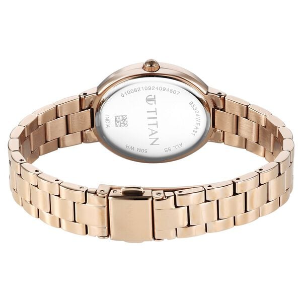 Titan Metro Quartz Analog Rose Gold Dial Stainless Steel Strap Women's Watch, 95304WM01