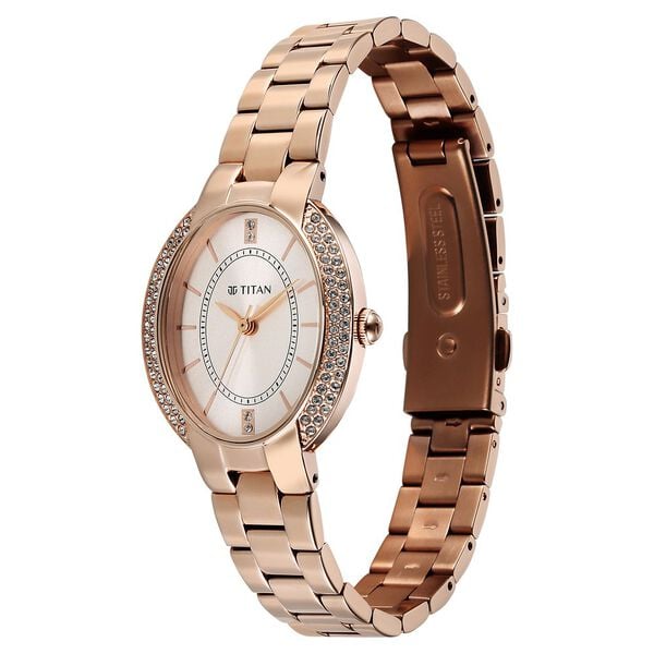 Titan Metro Quartz Analog Rose Gold Dial Stainless Steel Strap Women's Watch, 95304WM01