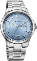 Titan Neo Arabic Analog with Day Date Ice Blue Dial Silver Stainless Steel Strap Men's Watch, 1870SM07